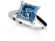Solitaire Engagement Ring Setting for Fancy Blue Princess Cut Center with Tapered Shoulders and Prong Head in Sterling Silver