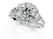 Halo Engagement Ring Setting for Round Cut Center with Two-Strand Split Shank and Prong Head in Platinum