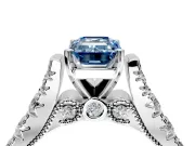 Solitaire Engagement Ring Setting for Fancy Blue Emerald Cut Center with Pave Cathedral Shoulders and Prong Head in White Gold