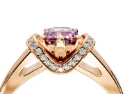 Solitaire Engagement Ring Setting for Fancy Pink Emerald Cut Center with Wide Band, Pave Collar and Prong Head in Rose Gold