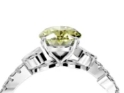 Leaf Motif Engagement Ring Setting for Fancy Yellow Oval Center with Pave Band and Prong Head in Platinum