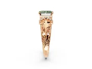 Solitaire Engagement Ring Setting for Fancy Green Radiant Cut Center with Filigree Accent Basket and Prong Head in Rose Gold