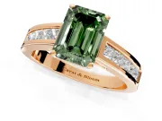 Solitaire Engagement Ring Setting for Fancy Green Emerald Cut Center with Princess Cut Channel Band and Prong Head in Rose Gold