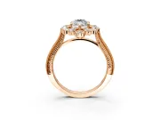 Milgrain Halo Engagement Ring Setting for Marquise Center with Bezel Point Accents and Prong Head in Rose Gold