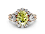 Halo Engagement Ring Setting for Fancy Yellow Oval Center with Two-Strand Split Shank and Prong Head in Rose Gold