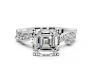 Solitaire Engagement Ring Setting for Asscher Cut Center with Bar-Station Pave Twist and Prong Head in Sterling Silver