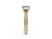 Solitaire Engagement Ring Setting for Fancy Blue Asscher Cut Center with Domed Multi-Row Pave Band and Prong Head in Yellow Gold
