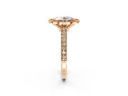 Halo Engagement Ring Setting for Oval Center with Milgrain Pave Band and Bezel Head in Rose Gold