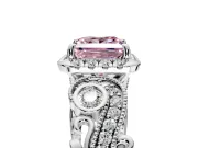 Milgrain Halo Engagement Ring Setting for Fancy Pink Princess Cut Center with Shoulder Bezels and Prong Head in White Gold