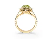 Double Halo Engagement Ring Setting for Fancy Yellow Round Cut Center with Narrow Pave Split Shank and Prong Head in Yellow Gold
