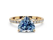 Solitaire Engagement Ring Setting for Fancy Blue Heart-Shaped Center with Fine Pave Narrow Band and Prong Head in Yellow Gold