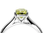 Solitaire Engagement Ring Setting for Fancy Yellow Emerald Cut Center with Narrow Cathedral Band and Prong Head in Platinum