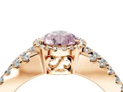 Halo Engagement Ring Setting for Fancy Pink Pear-Shaped Center with Wide-Open Pave Split Shank and Prong Head in Rose Gold