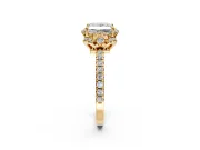 Halo Engagement Ring Setting for Princess Cut Center with Openwork Halo, Pave Band and Prong Head in Yellow Gold