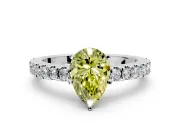 Solitaire Engagement Ring Setting for Fancy Yellow Pear-Shaped Center with Single Row Accent Band and Prong Head in Platinum