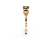 Solitaire Engagement Ring Setting for Fancy Green Cushion Cut Center with Marquise and Bezel Accents and Prong Head in Yellow Gold
