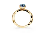 Solitaire Engagement Ring Setting for Fancy Blue Round Cut Center with Twist Band and Bead Prong Head in Yellow Gold