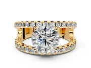 Solitaire Engagement Ring Setting for Round Cut Center with Wide-Open Split Shank and Prong Head in Yellow Gold