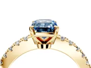 Solitaire Engagement Ring Setting for Fancy Blue Emerald Cut Center with Single Row Accent Band and Prong Head in Yellow Gold