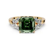 Solitaire Engagement Ring Setting for Fancy Green Asscher Cut Center with Marquise Flower Shoulders and Prong Head in Yellow Gold