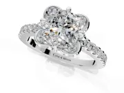 Floral Engagement Ring Setting for Cushion Cut Center with Pave Band and Floral Prong Head in Platinum