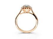 Starburst Halo Engagement Ring Setting for Emerald Cut Center with Thin Round-Wire Band and Prong Head in Rose Gold