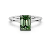 Solitaire Engagement Ring Setting for Fancy Green Emerald Cut Center with Bamboo Band and Prong Head in Platinum