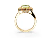 Cluster Halo Engagement Ring Setting for Fancy Yellow Asscher Cut Center with Milgrain Bezel Accents and Prong Head in Yellow Gold