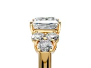Cluster Engagement Ring Setting for Princess Cut Center with Round Cut Accent Frame and Prong Head in Yellow Gold