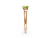 3 Stone Engagement Ring Setting for Fancy Yellow Cushion Cut Center with Wide Plain Band and Prong Head in Rose Gold