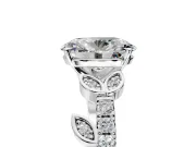 Leaf Motif Engagement Ring Setting for Oval Center with Pave Band and Prong Head in Platinum