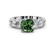 5 Stone Engagement Ring Setting for Fancy Green Cushion Cut Center with Graduated Accents and Prong Head in Platinum