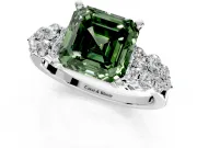 Cluster Engagement Ring Setting for Fancy Green Asscher Cut Center with 2-Row Shoulder Clusters and Prong Head in Sterling Silver