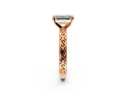 Solitaire Engagement Ring Setting for Emerald Cut Center with Scrollwork Band and Prong Head in Rose Gold