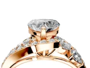 Halo Engagement Ring Setting for Heart-Shaped Center with Marquise and Pave Bypass Band and Prong Head in Rose Gold