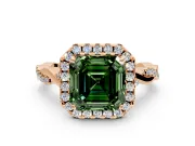 Halo Engagement Ring Setting for Fancy Green Asscher Cut Center with Twist Band and Prong Head in Rose Gold