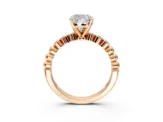 Solitaire Engagement Ring Setting for Cushion Cut Center with Bezel-Dot Beaded Band and Prong Head in Rose Gold