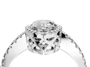 Accent Halo Engagement Ring Setting for Pear-Shaped Center with Full-Length Pave Band and Prong Head in Sterling Silver