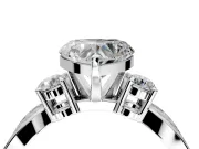3 Stone Engagement Ring Setting for Heart-Shaped Center with Pave Twist Band and Prong Head in White Gold