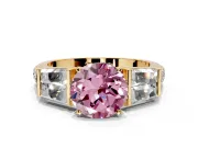 Channel-Set Engagement Ring Setting for Fancy Pink Round Cut Center with Baguette Band and Prong Head in Yellow Gold
