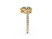 Accent Halo Engagement Ring Setting for Fancy Green Pear-Shaped Center with Full-Length Pave Band and Prong Head in Yellow Gold