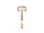 Halo Engagement Ring Setting for Radiant Cut Center with Heart-Shaped Openwork, Pave Band and Prong Head in Rose Gold