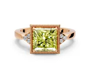 Cluster Engagement Ring Setting for Fancy Yellow Princess Cut Center with Milgrain Shoulder Clusters and Prong Head in Rose Gold