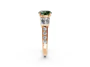 Channel-Set Engagement Ring Setting for Fancy Green Round Cut Center with Baguette Band and Prong Head in Rose Gold