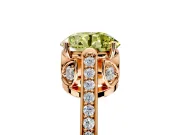 Cathedral Engagement Ring Setting for Fancy Yellow Round Cut Center with Antique-Style Pave Band and Prong Head in Rose Gold