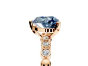 Solitaire Engagement Ring Setting for Fancy Blue Heart-Shaped Center with Bezel-Dot Beaded Band and Prong Head in Rose Gold