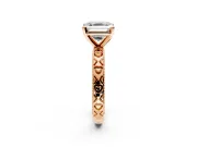 Solitaire Engagement Ring Setting for Asscher Cut Center with XO Engraved Band and Prong Head in Rose Gold