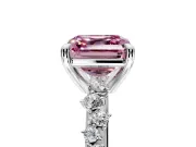 Solitaire Engagement Ring Setting for Fancy Pink Asscher Cut Center with Trailing Leaf Accent Band and Prong Head in Platinum