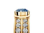 Bezel Engagement Ring Setting for Fancy Blue Cushion Cut Center with Wide Channel-Set Band and Bezel Head in Yellow Gold
