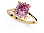 Solitaire Engagement Ring Setting for Fancy Pink Radiant Cut Center with Cathedral Band and Prong Head in Yellow Gold